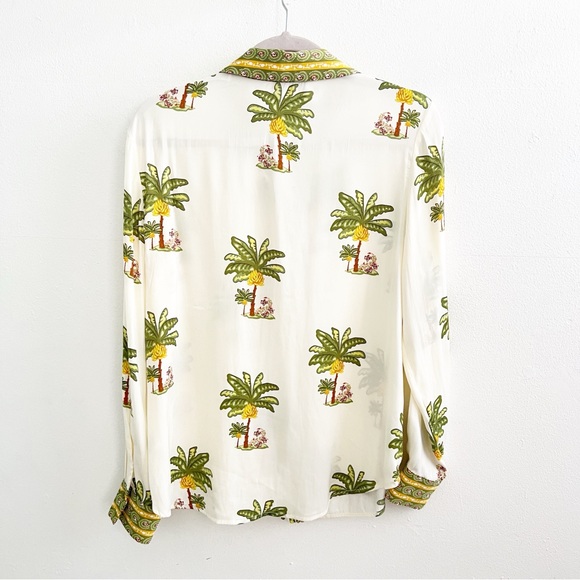 Maison d'Amelie Paris Palm Blouse Top Button Long Sleeve Tropical MEDIUM NWOT - Picture 6 of 8